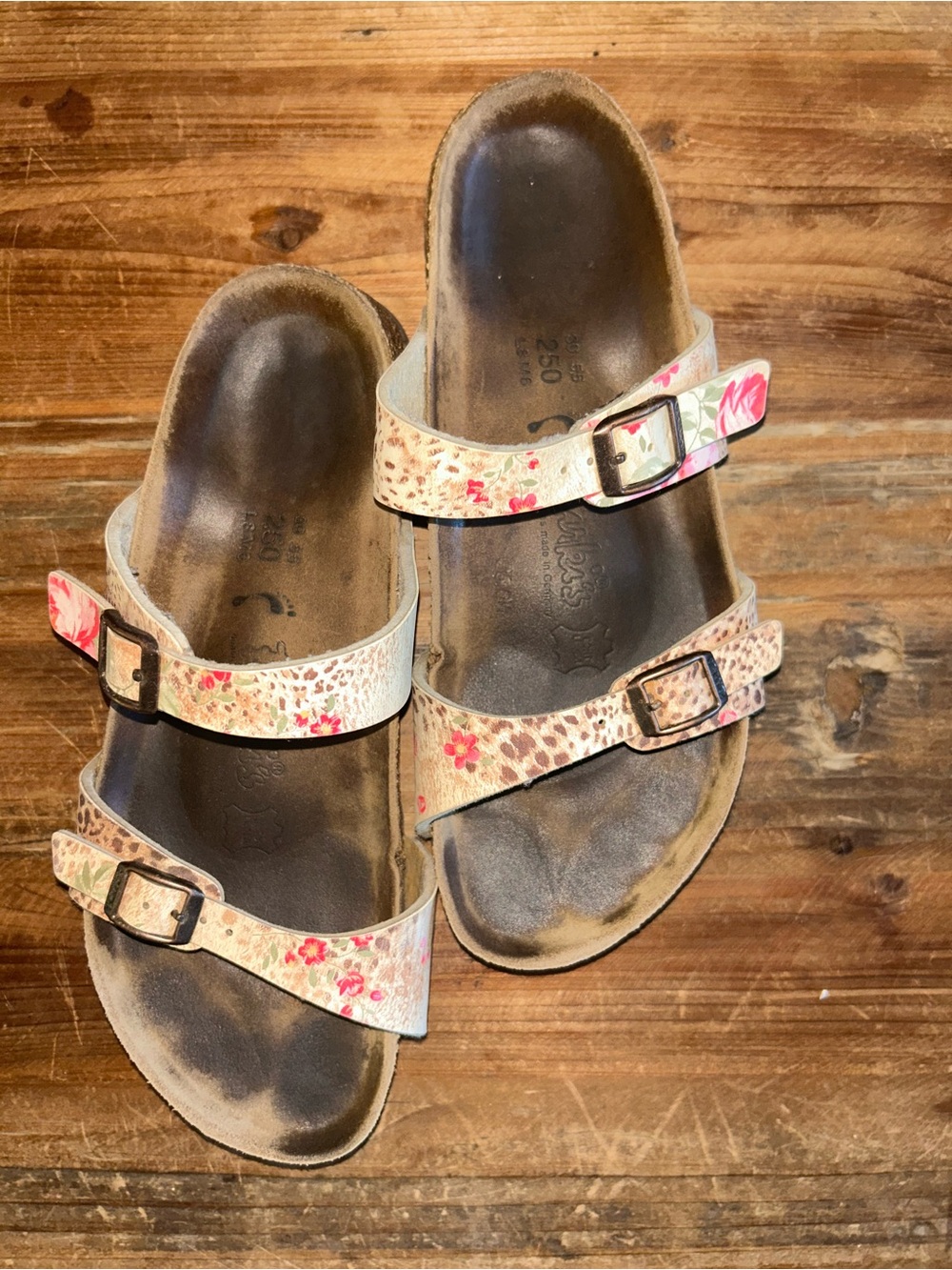 Floral Double Strap Birkenstock Sandals - Beige Floral